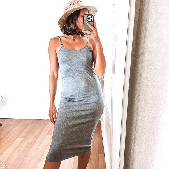 Skin Organic Cotton Slip Dress Dark Gray Size 0 - Picture 1 of 11